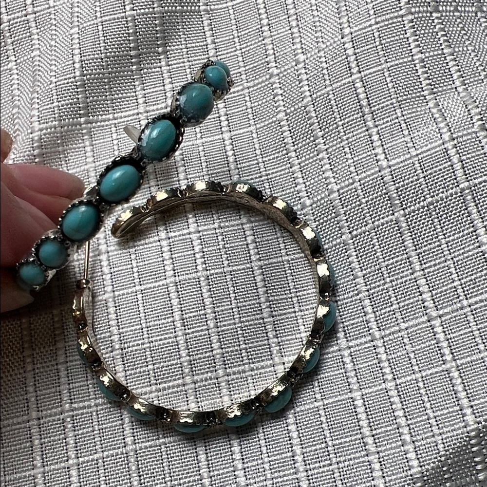 Turquoise and Silver Hoop Earrings
